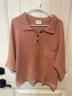 WRAP London Dusty Rose Knit Polo Top with Pocket